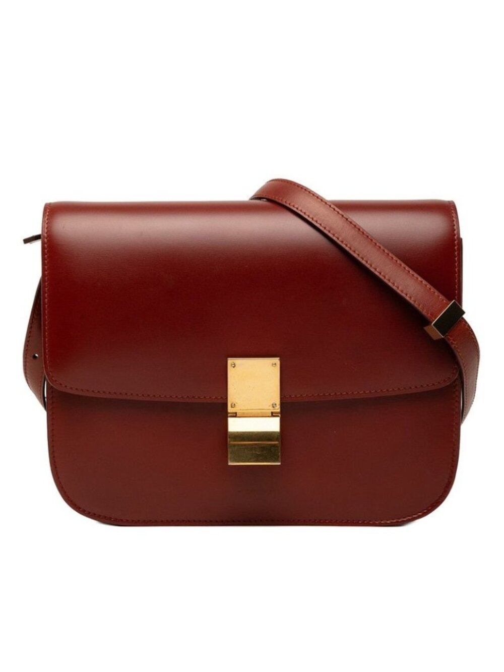 Celine Classic Box Shoulder Bag Red Bordeaux Leather